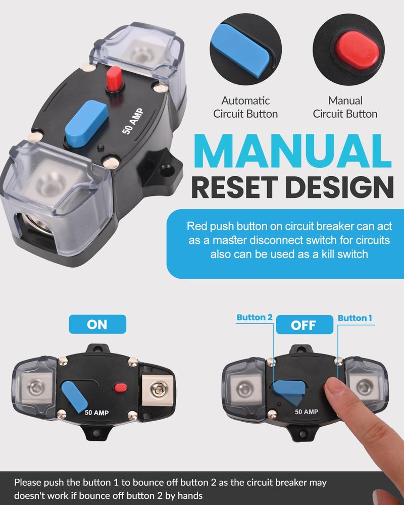 BULVACK 100 Amp Circuit Breaker 12-48 Volt DC 100A Self Recovery Resettable High Amp Circuit Breaker with Manual Reset Button for Automotive RV Marine Boat Car Audio and Amps Protection - Image 3